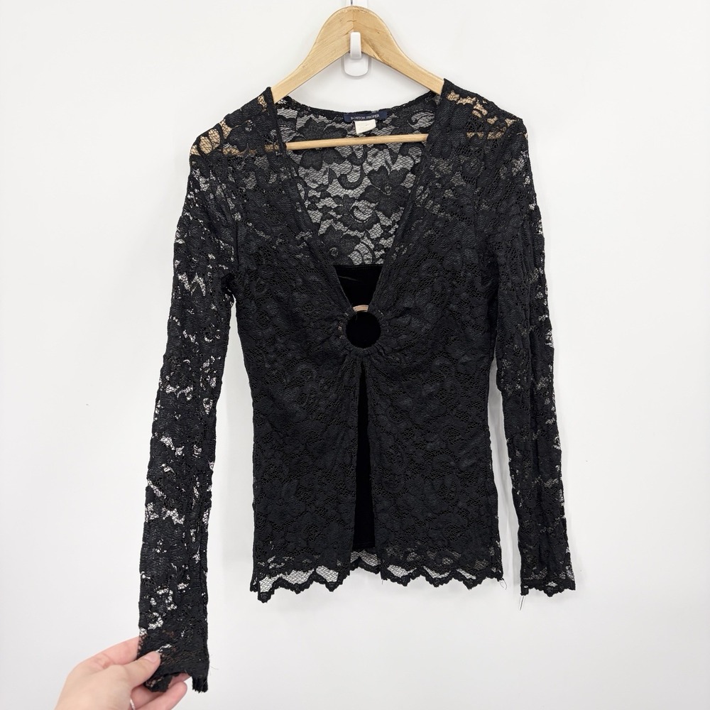 Boston Proper Black Lace Long Sleeve Tunic with Ring Detail